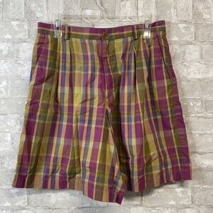Liz sport plaid pleated front cotton shorts